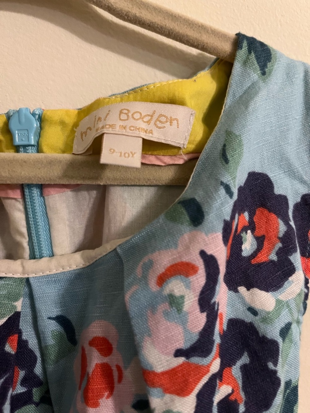 Mini Boden Floral Linen/Cotton Sundress with Yellow Sash